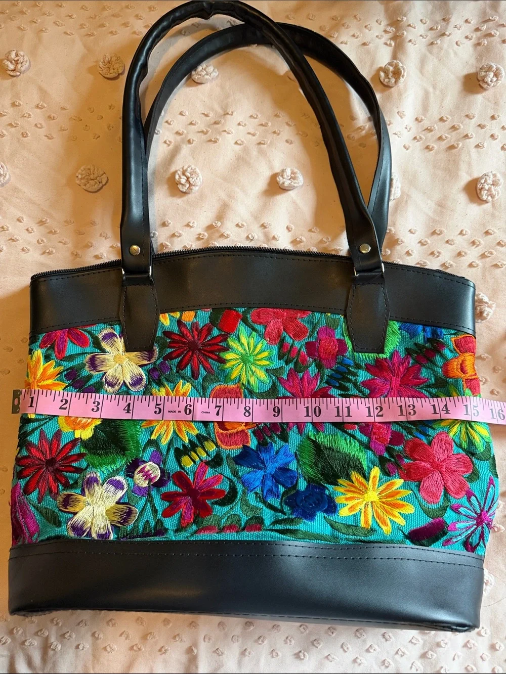 Embroidered Floral Tote Bag in Multi-Color